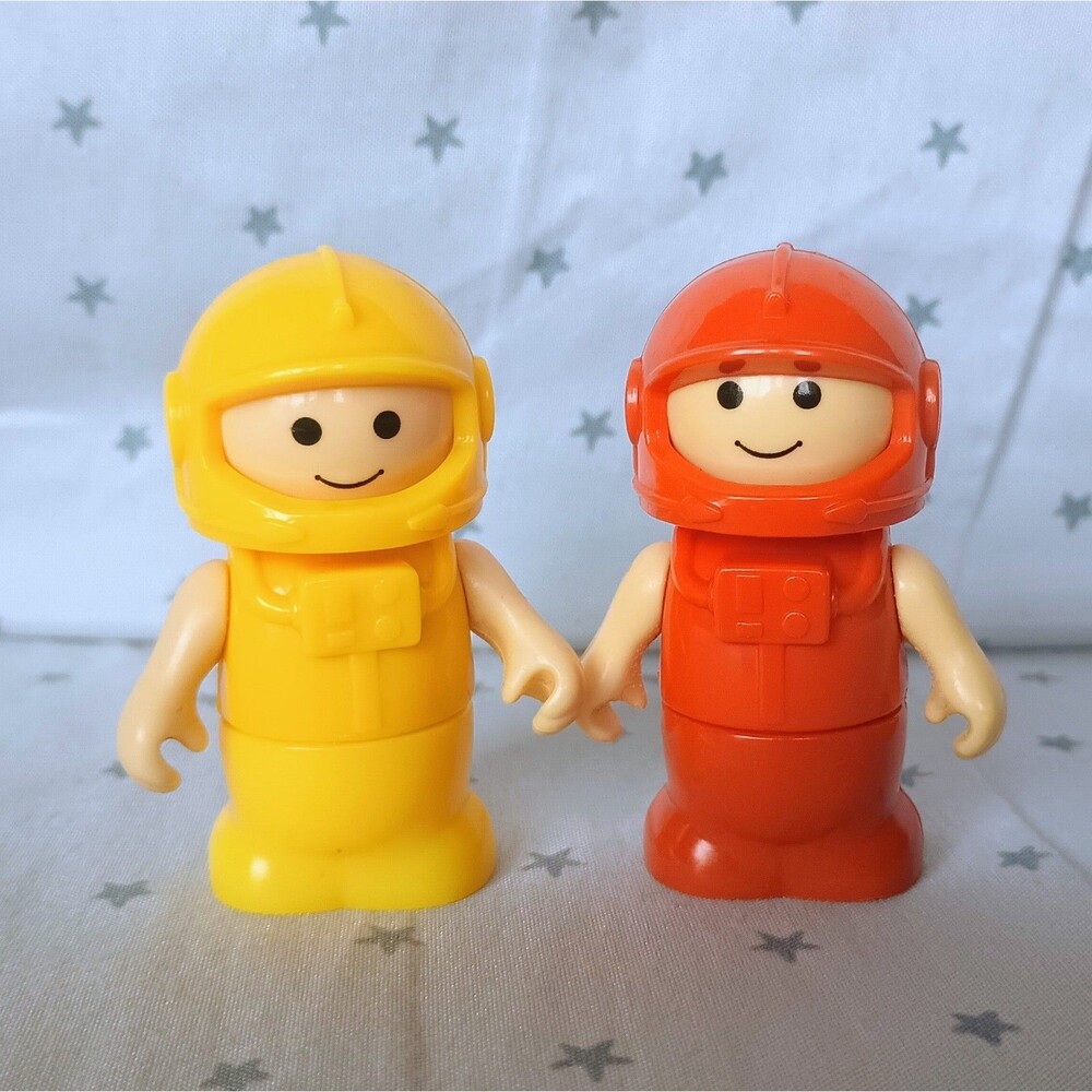 Vintage Playskool Lil Playmates Space Astronauts Red & Yellow Lot Of 2